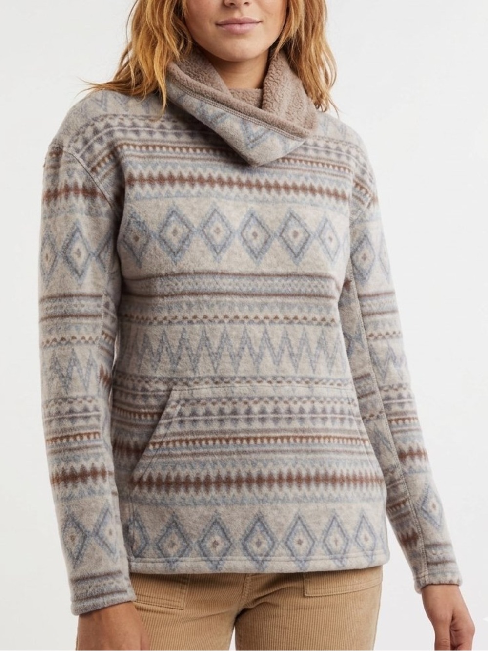 Smartwool Fair Isle Wool Blend Funnel Neck Sweater Sz M Cream, Blue, Brown Cozy